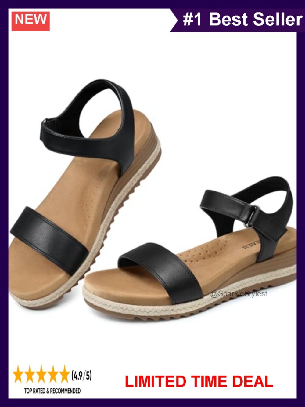 Espadrille Wedge Sandals Arch Support Ankle Strap Open Toe Slip Resistant